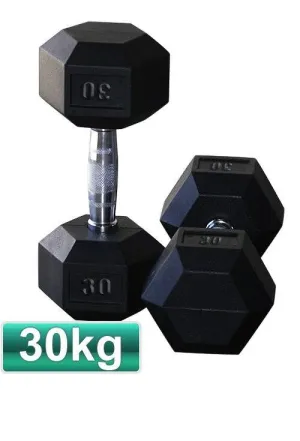 30KG PAIR OF RUBBER HEX DUMBBELLS