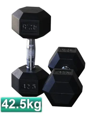 42.5KG PAIR OF RUBBER HEX DUMBBELLS