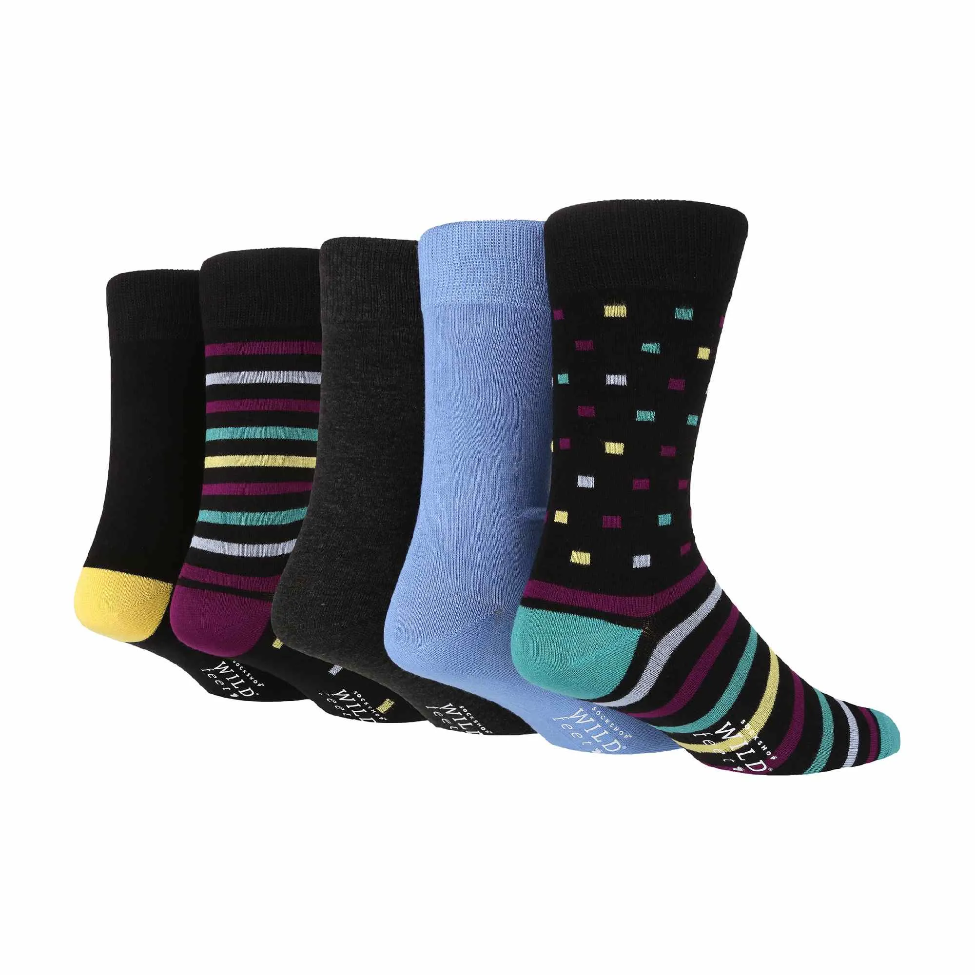 5 Pack Mens Colourful Striped Patterned Bamboo Dress Socks