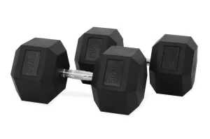 50KG PAIR OF RUBBER HEX DUMBBELLS