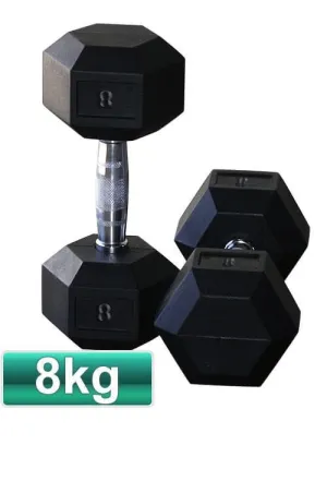 8KG PAIR OF RUBBER HEX DUMBBELLS
