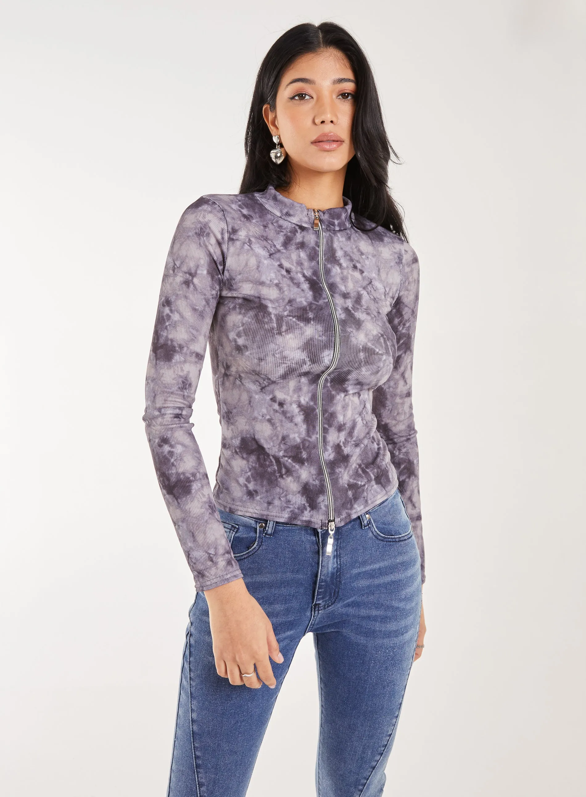 Acid Distressed Look Double Zip Top