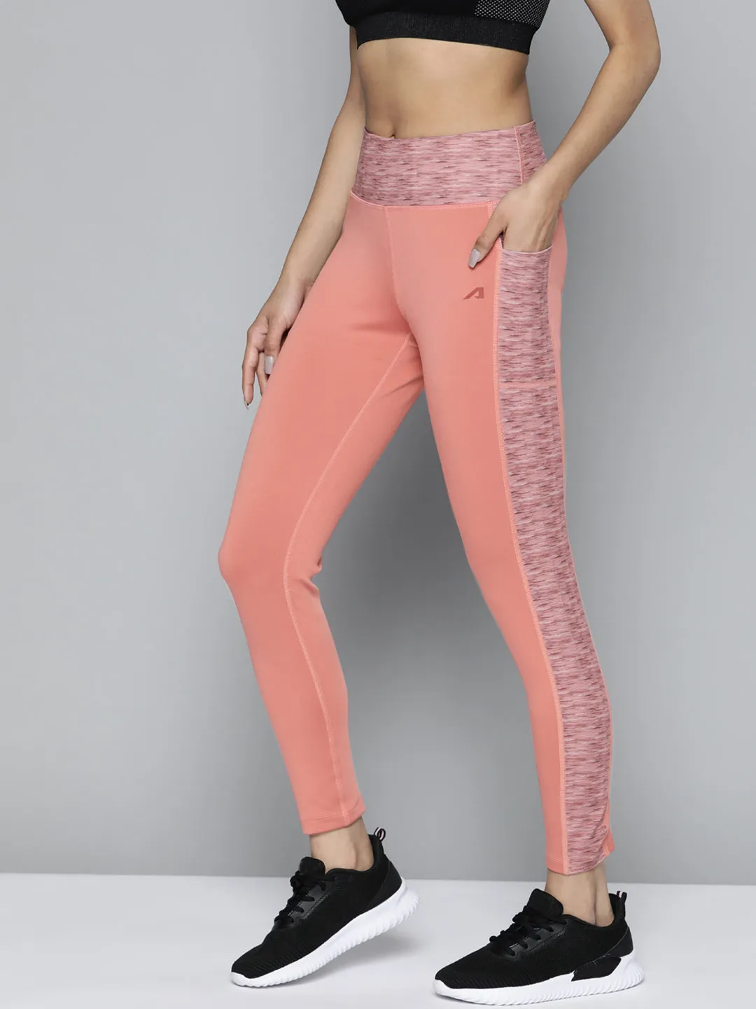 Alcis Women Dusty Pink Solid Gym Tights