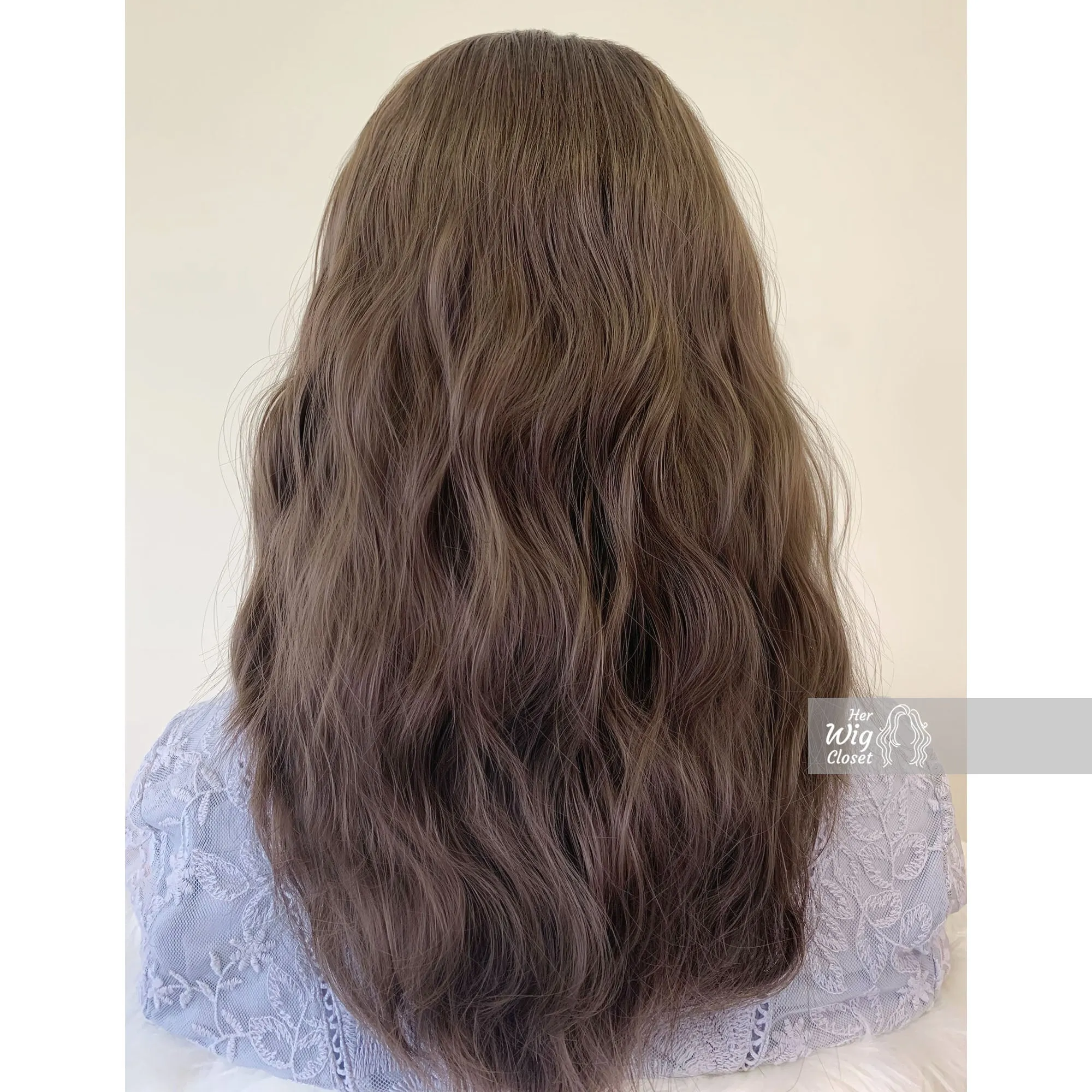 Ash Brown Wavy Synthetic Wig with Bangs Gabriella