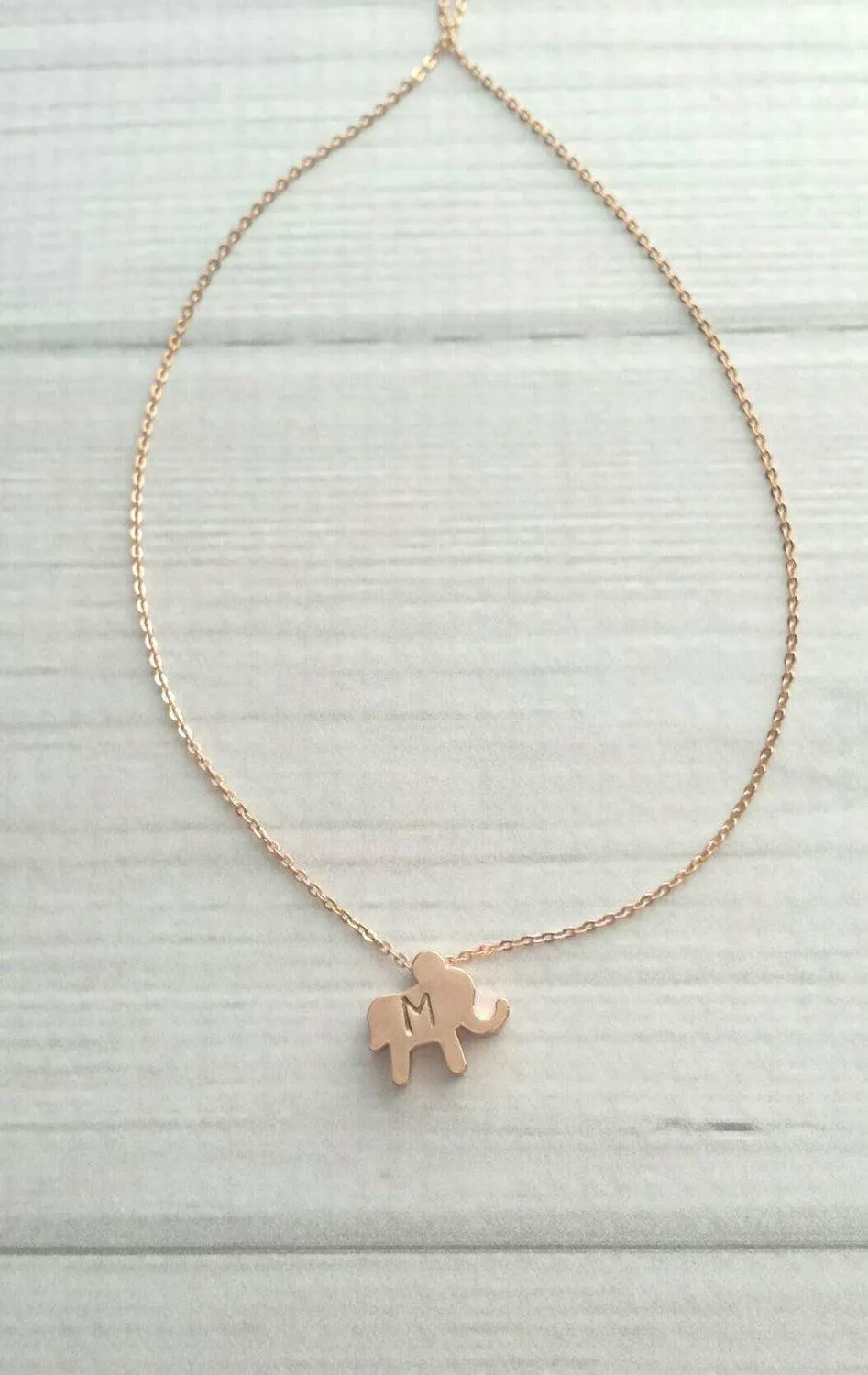 Baby Elephant Necklace - personalized letter stamped little pendant in rose gold - initial alphabet engrave special gift - pink small charm