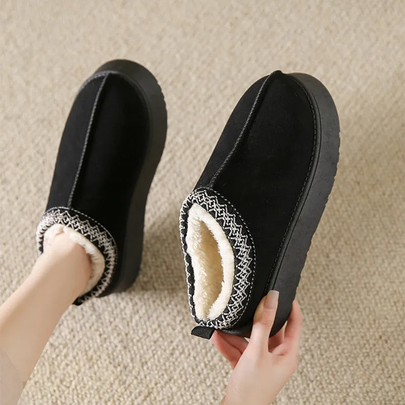 Baotou Plush Half Slippers Home Snow Boots, Women's Fleece Warm Thick Bottom Cotton Shoes Ankle Flats