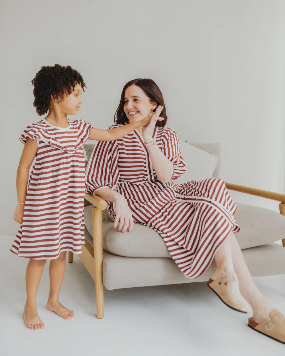 Clara Red Horizontal Stripe Print Midi Dress