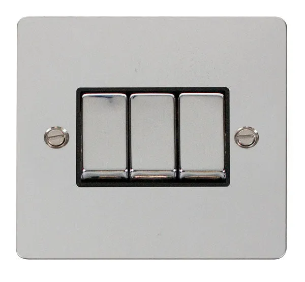 Click Define FPCH413BK Flat Plate 10AX Ingot 3-Gang 2-Way Plate Switch - Polished Chrome (Black)