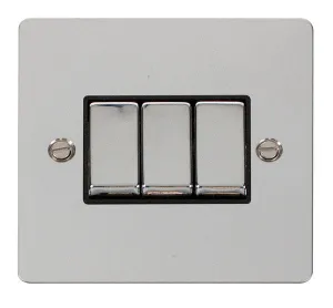 Click Define FPCH413BK Flat Plate 10AX Ingot 3-Gang 2-Way Plate Switch - Polished Chrome (Black)