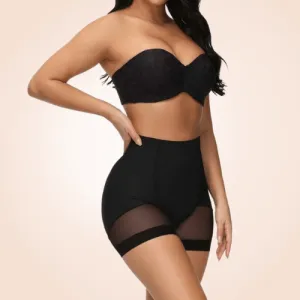 Contrast High-Waist Mesh Leg Shaper Shorts