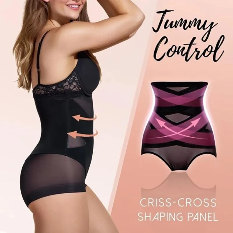 Cross Compression Abs Shaping Pants Women High Waist Panties Slimming Body Shaper Shapewear Knickers Tummy Control Corset Girdle