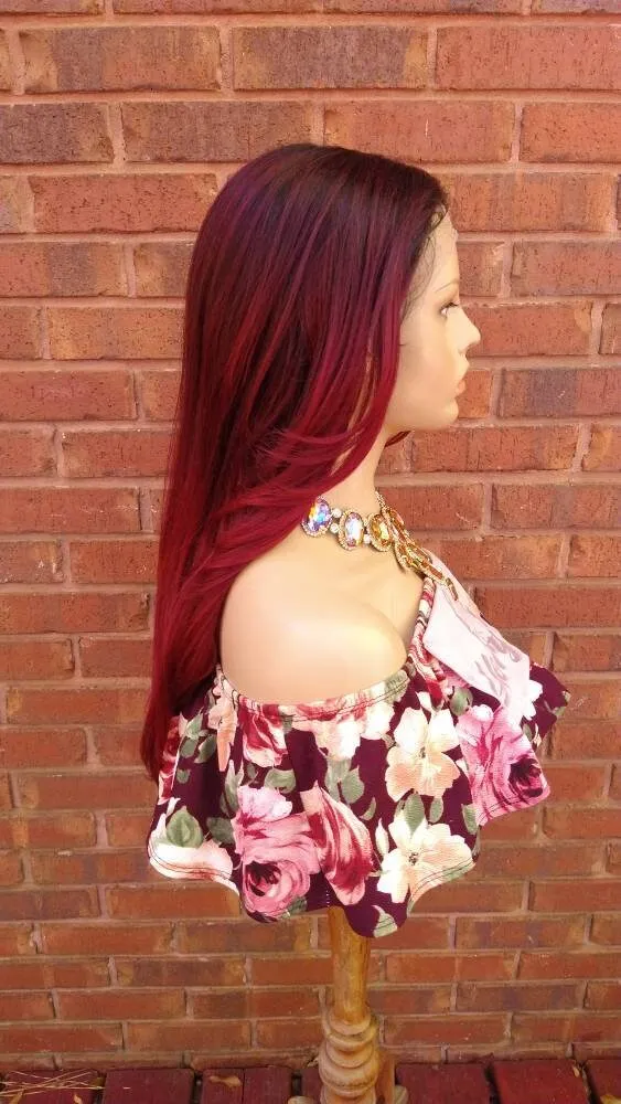 Curly Lace Front Wig HD Lace Synthetic Heat Resistant Ombre Burgundy Wig For Women Alopecia Chemo Wig Glory Tress - FAITHFUL