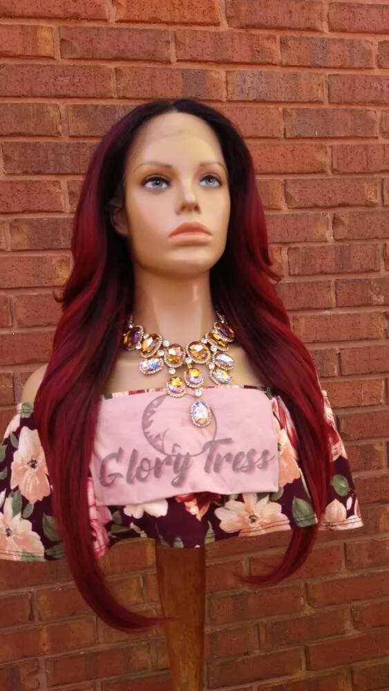 Curly Lace Front Wig HD Lace Synthetic Heat Resistant Ombre Burgundy Wig For Women Alopecia Chemo Wig Glory Tress - FAITHFUL