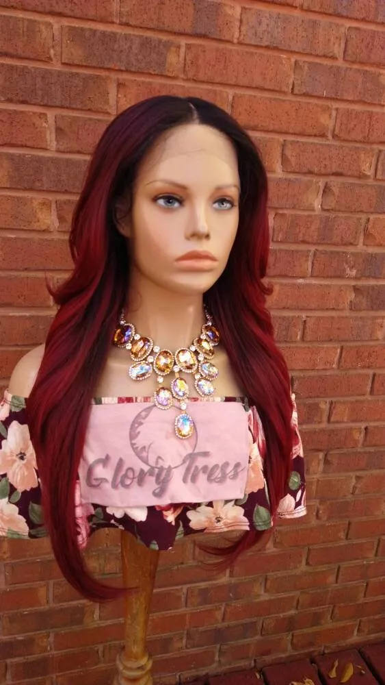 Curly Lace Front Wig HD Lace Synthetic Heat Resistant Ombre Burgundy Wig For Women Alopecia Chemo Wig Glory Tress - FAITHFUL