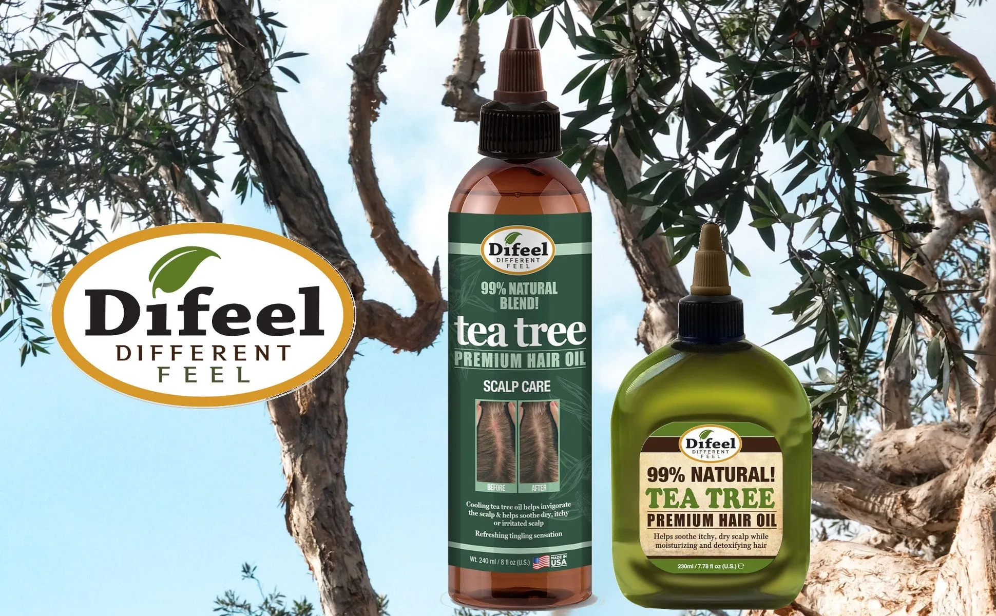 Difeel Scalp Care 99% Natural Premium Natural Hair Oil - Tea Tree Oil 8 oz.