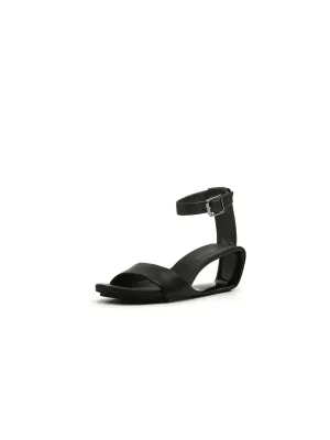 Elevator Heel Genuine Leather Black Ankle Strap