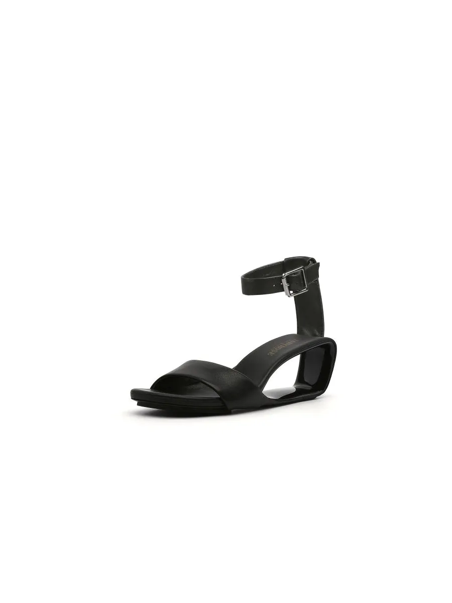 Elevator Heel Genuine Leather Black Ankle Strap