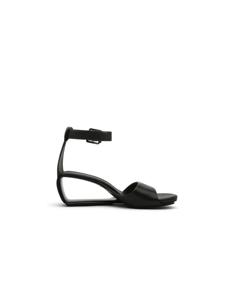 Elevator Heel Genuine Leather Black Ankle Strap