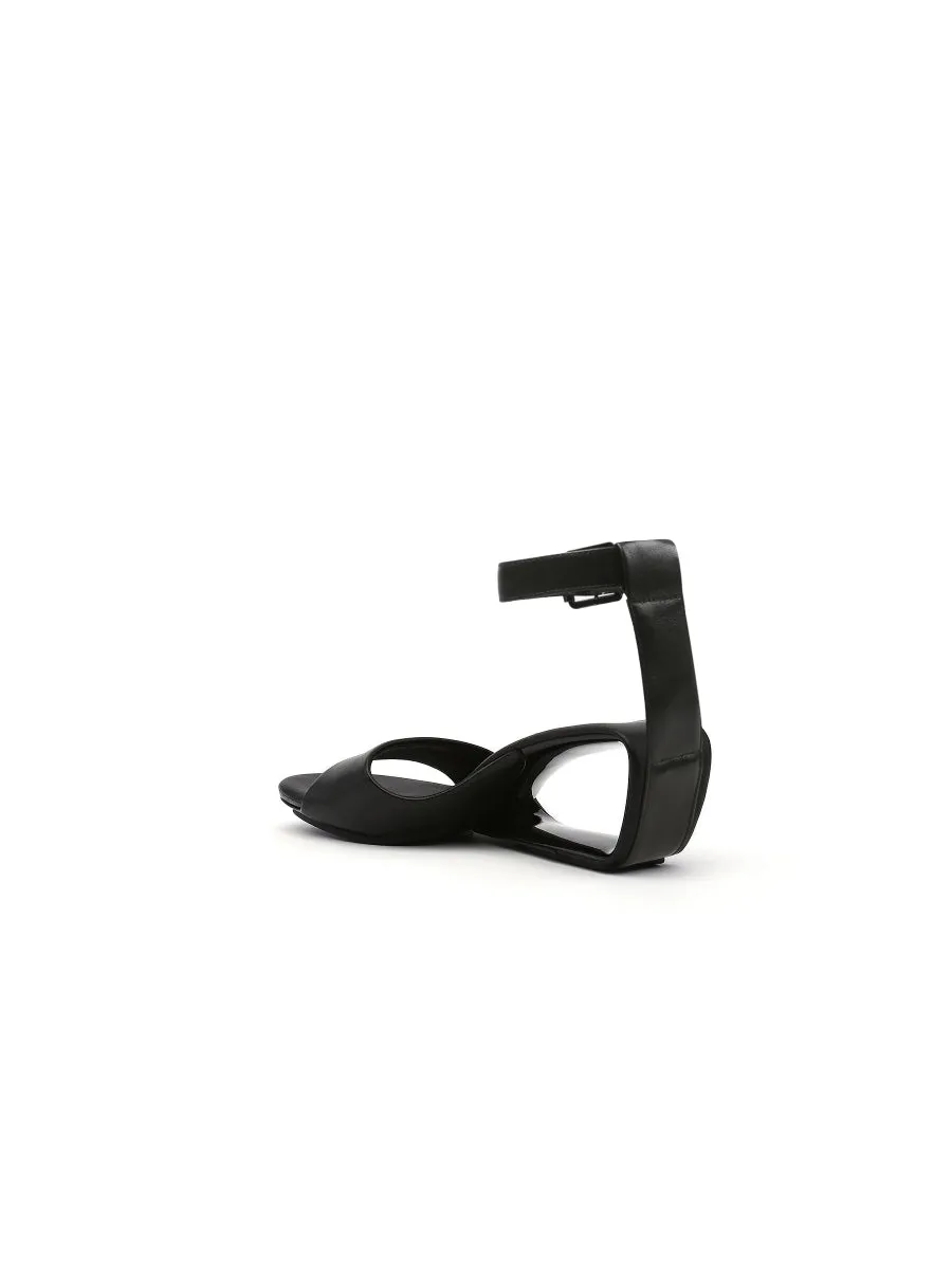 Elevator Heel Genuine Leather Black Ankle Strap