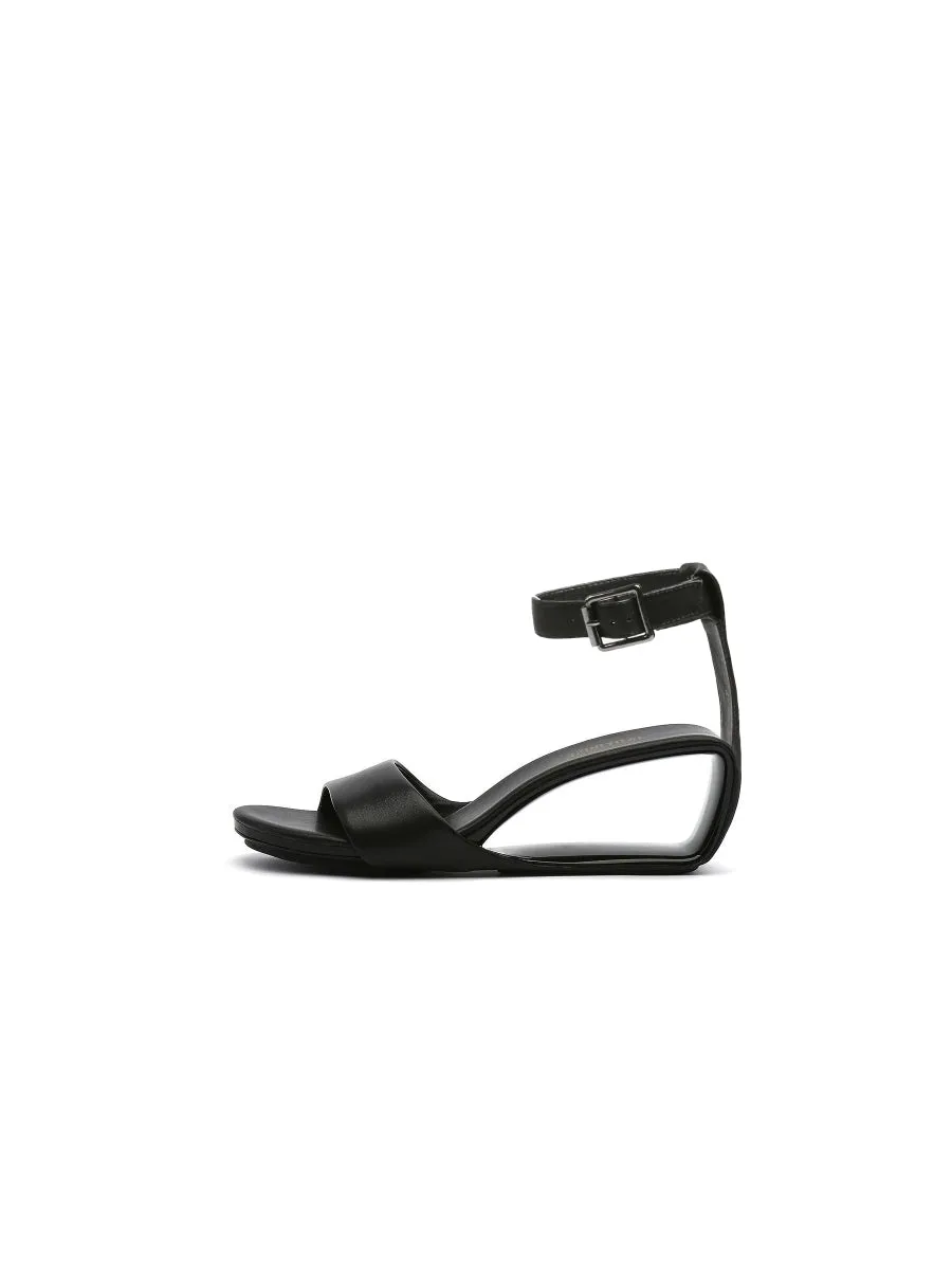 Elevator Heel Genuine Leather Black Ankle Strap
