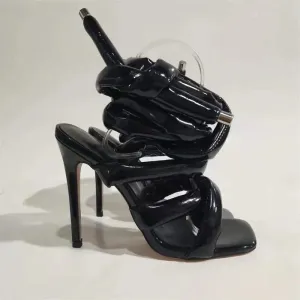 Faux Leather Thick Strap Lace Up Heels