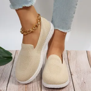 Flyknit Breathable Low Top Pumps Female Plus Size Solid Color Sneakers