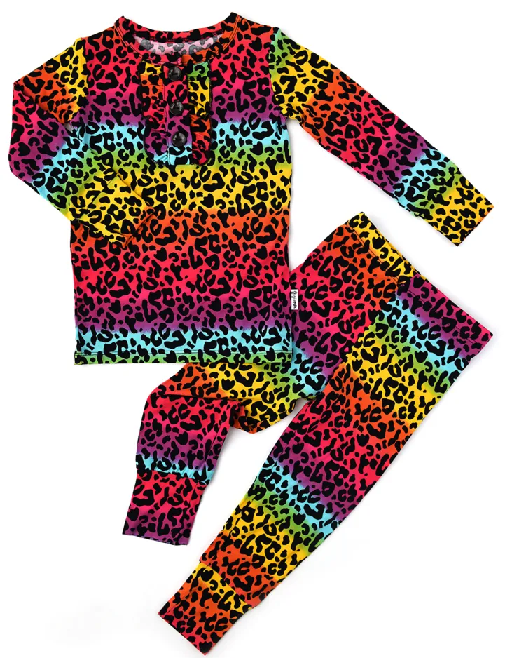 Gigi and Max Lisa Rainbow Leopard Ruffle 2pc Set