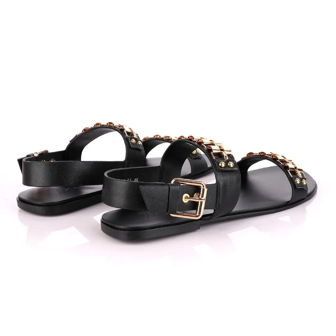 Giuseppe Zanotti Gold Curb Double Strap Sandals