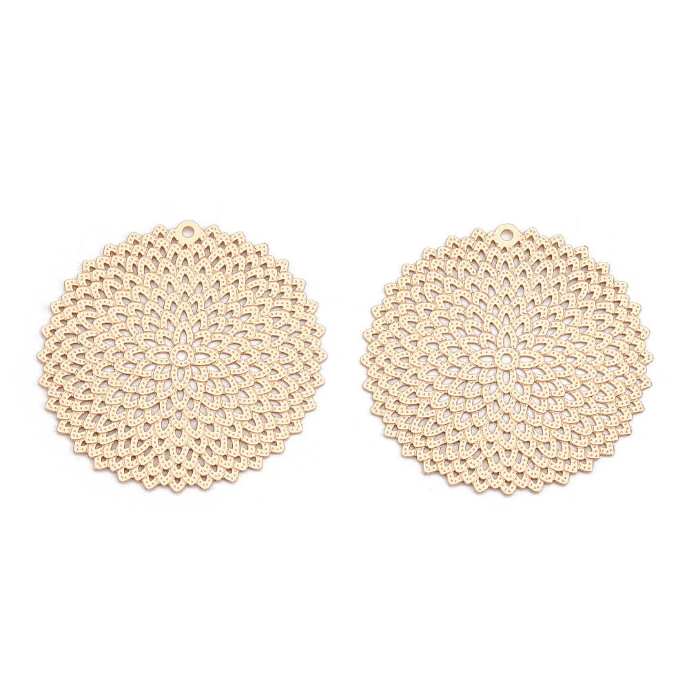 Gold plated round filigree charms x 6