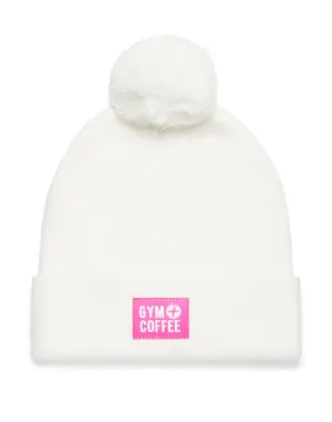 Gym Coffee Knit Bobble Beanie - Soft White