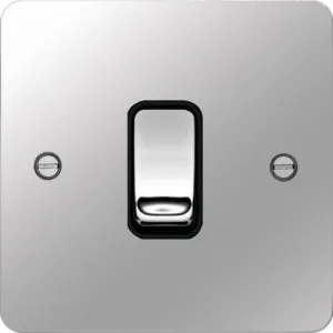 Hager WFPS12PSB Sollysta Flat Plate 10AX 1 Gang 2 Way Wall Switch - Polished Steel   Black Insert