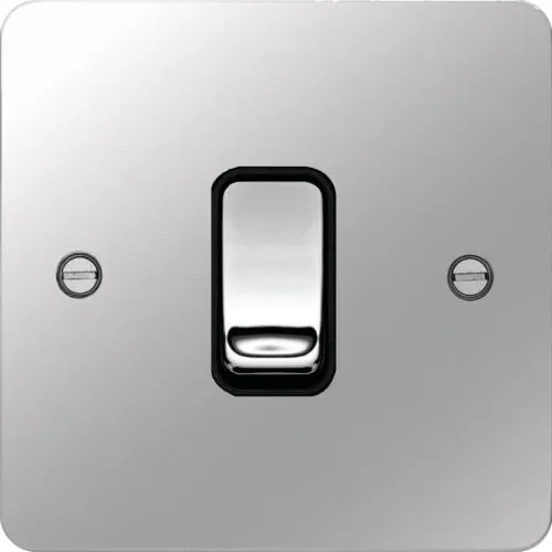 Hager WFPS12PSB Sollysta Flat Plate 10AX 1 Gang 2 Way Wall Switch - Polished Steel   Black Insert