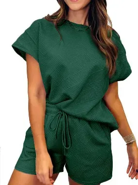 Halo Textured Short Sleeve Top & Drawstring Shorts Set