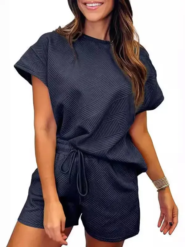 Halo Textured Short Sleeve Top & Drawstring Shorts Set