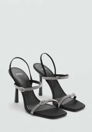 Heeled sandal with strass strap - Black