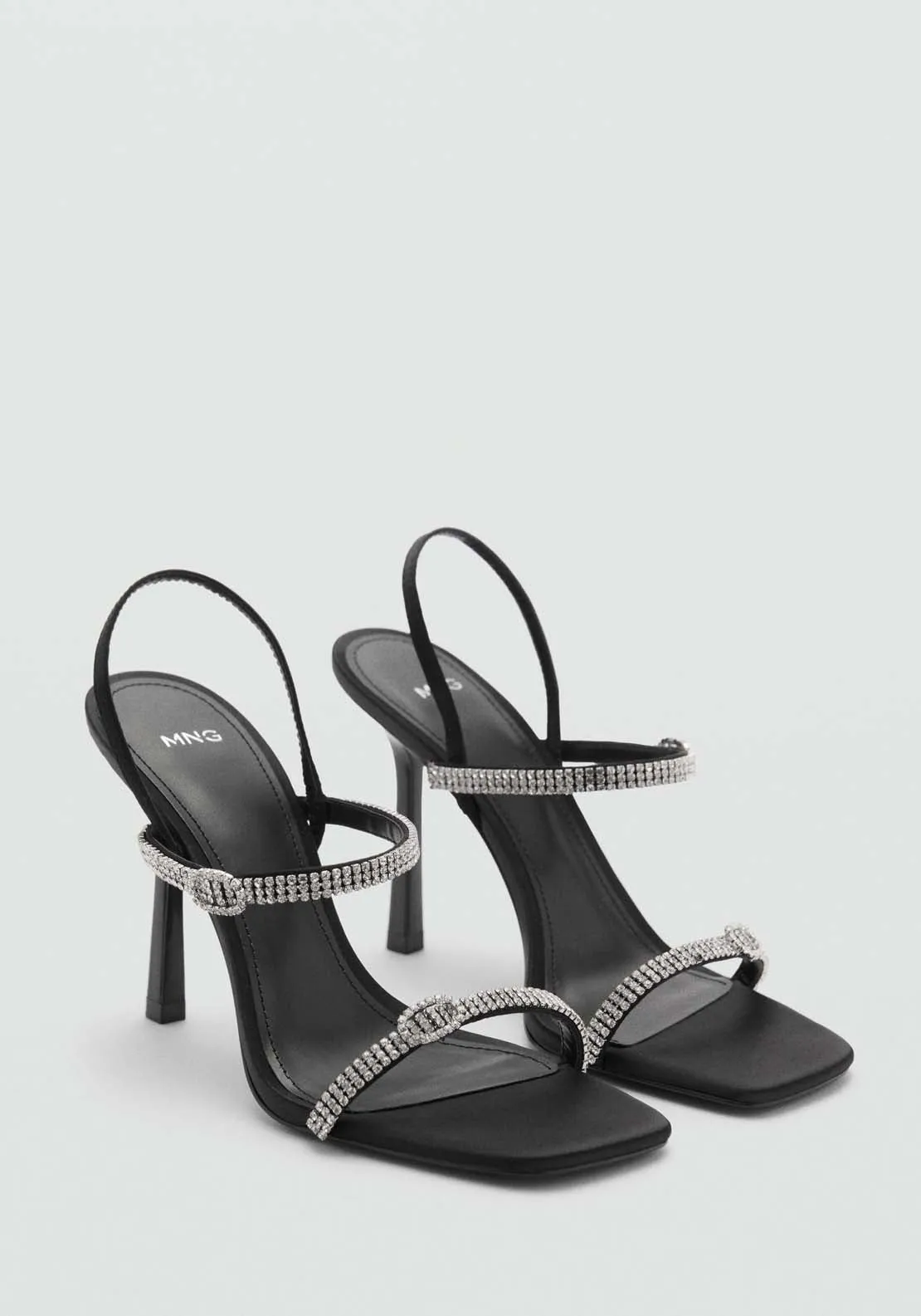 Heeled sandal with strass strap - Black