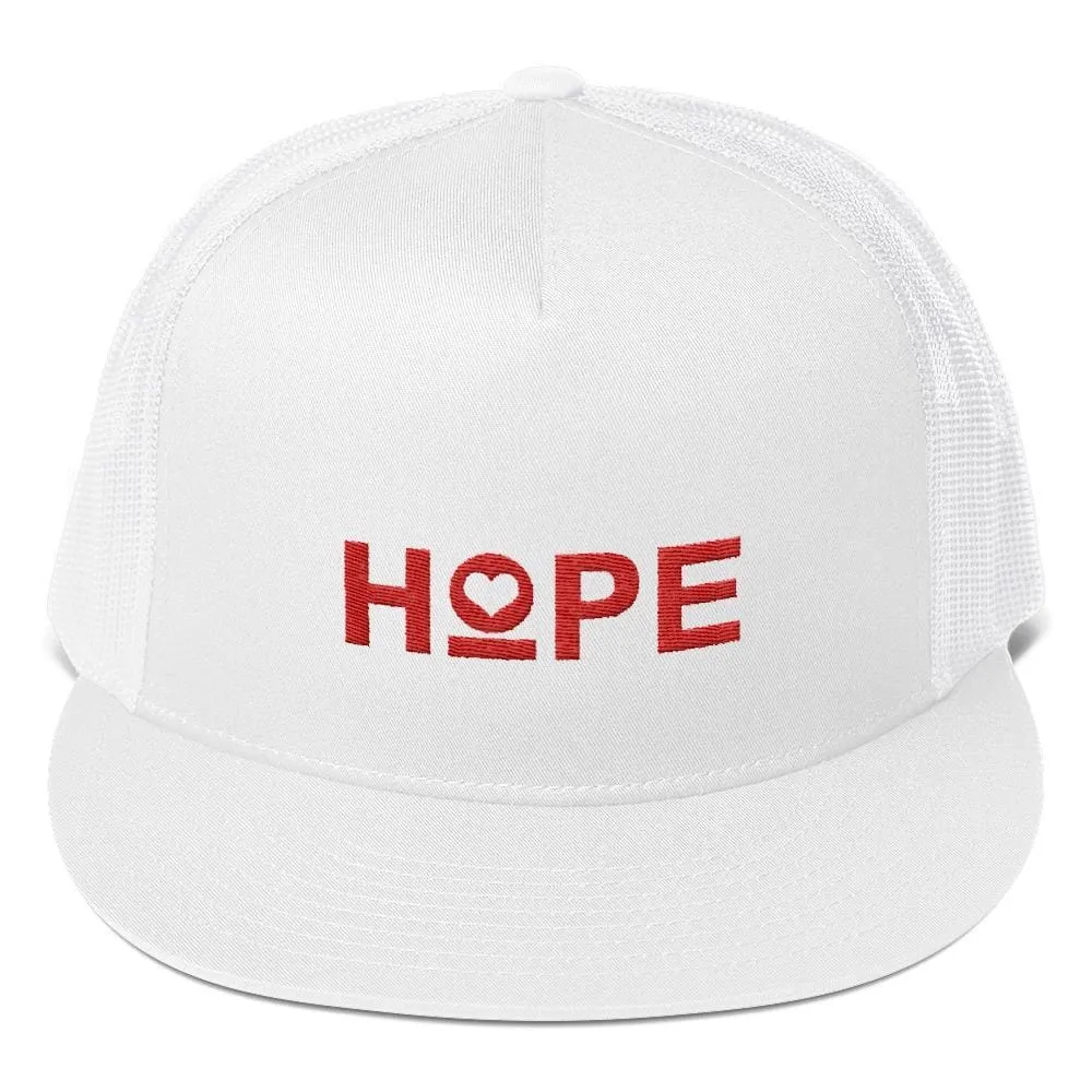 Hope 5-Panel Embroidered Snapback Trucker Hat (Red)