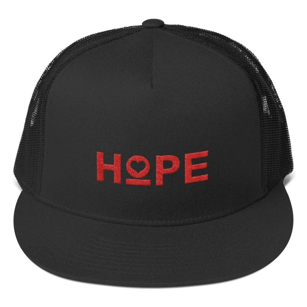Hope 5-Panel Embroidered Snapback Trucker Hat (Red)