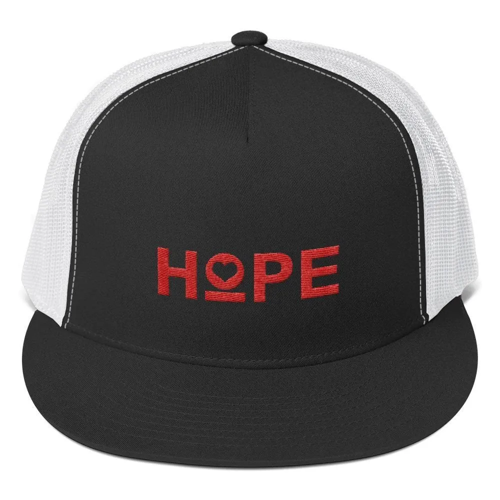 Hope 5-Panel Embroidered Snapback Trucker Hat (Red)