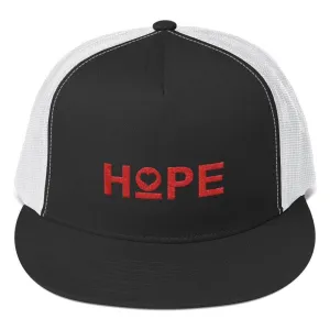 Hope 5-Panel Embroidered Snapback Trucker Hat (Red)