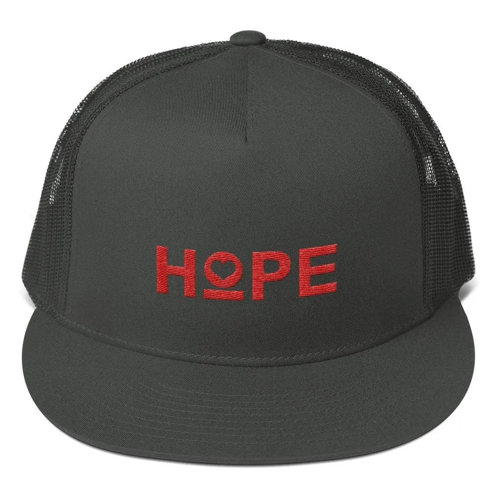 Hope 5-Panel Embroidered Snapback Trucker Hat (Red)