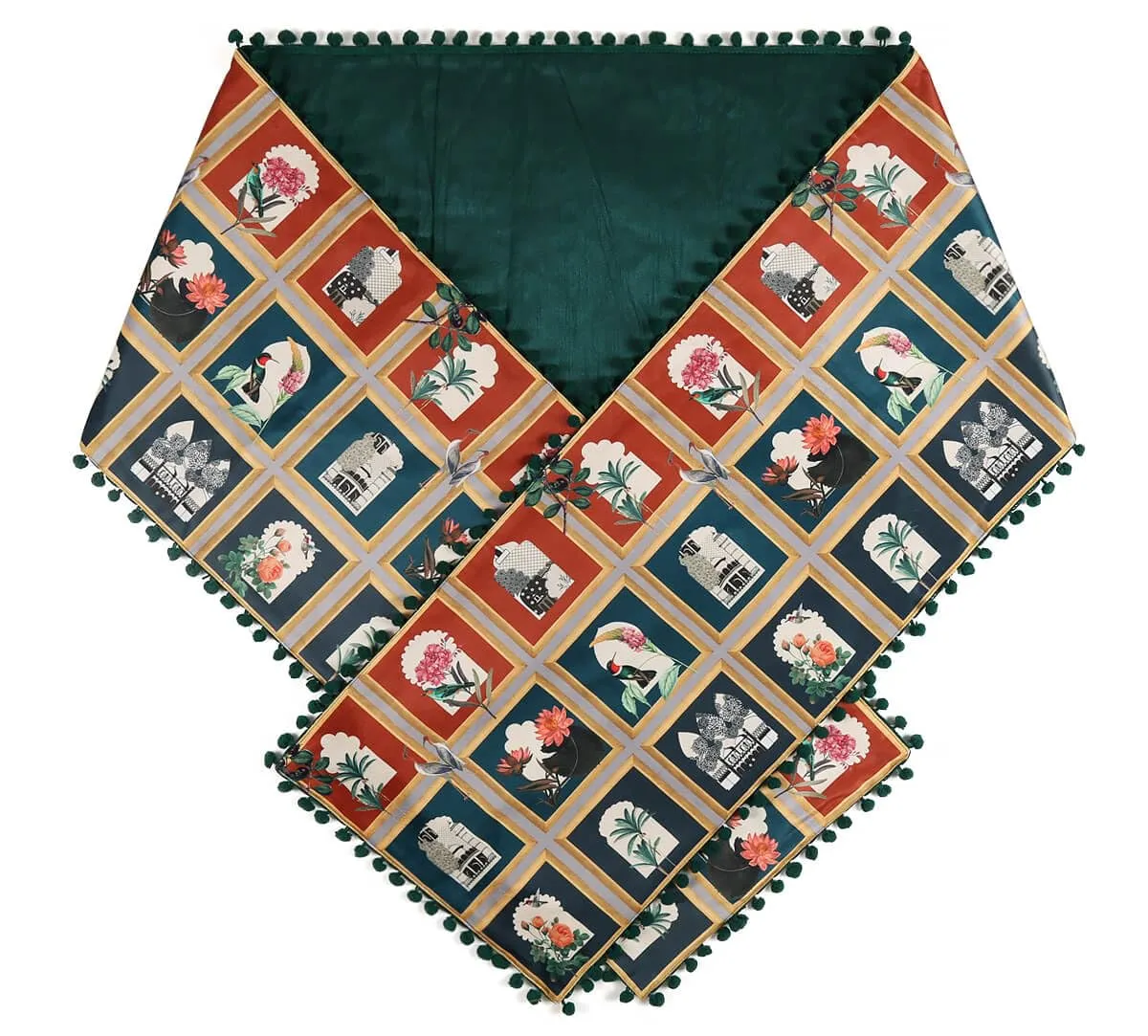 India Circus by Krsnaa Mehta Fluttering Blooms Printed Micro Velvet 4 Seater Table and Bed Runner (56 x 14 inches)