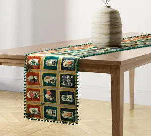India Circus by Krsnaa Mehta Fluttering Blooms Printed Micro Velvet 4 Seater Table and Bed Runner (56 x 14 inches)