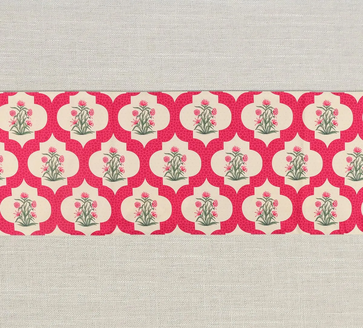 India Circus by Krsnaa Mehta Poppy Flower Scarlet Printed Printed Blended Canvas 4 Seater Table and Bed Runner (56 x 14 inches)