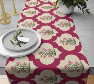 India Circus by Krsnaa Mehta Poppy Flower Scarlet Printed Printed Blended Canvas 4 Seater Table and Bed Runner (56 x 14 inches)