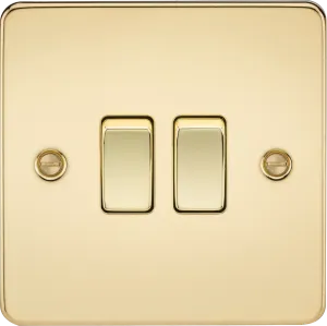 Knightsbridge FP3000PBx10 Flat Plate 10AX 2G 2-Way Switch - Polished Brass (10 Pack)