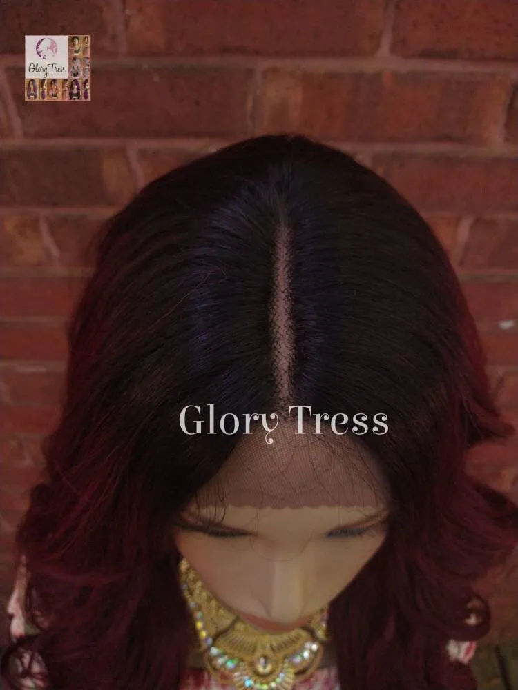 Lace Front Wig - Wavy Lace Front Wig, Wigs,  Ombre Wig -  Burgundy Wig - Wig - Glory Tress - Heat Resistant Wig -  Ready To Ship // ADORABLE