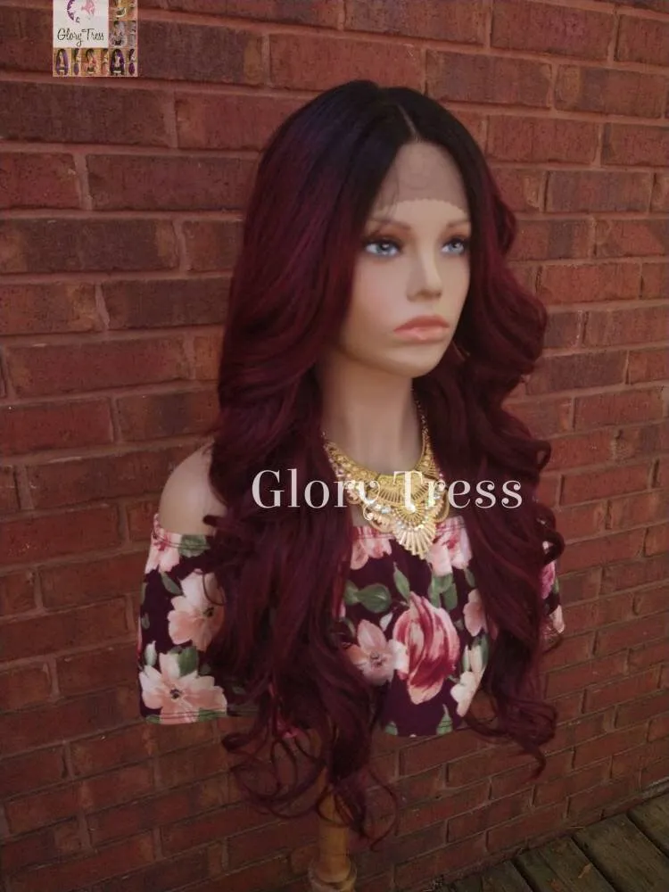 Lace Front Wig - Wavy Lace Front Wig, Wigs,  Ombre Wig -  Burgundy Wig - Wig - Glory Tress - Heat Resistant Wig -  Ready To Ship // ADORABLE