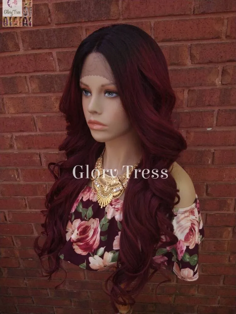 Lace Front Wig - Wavy Lace Front Wig, Wigs,  Ombre Wig -  Burgundy Wig - Wig - Glory Tress - Heat Resistant Wig -  Ready To Ship // ADORABLE