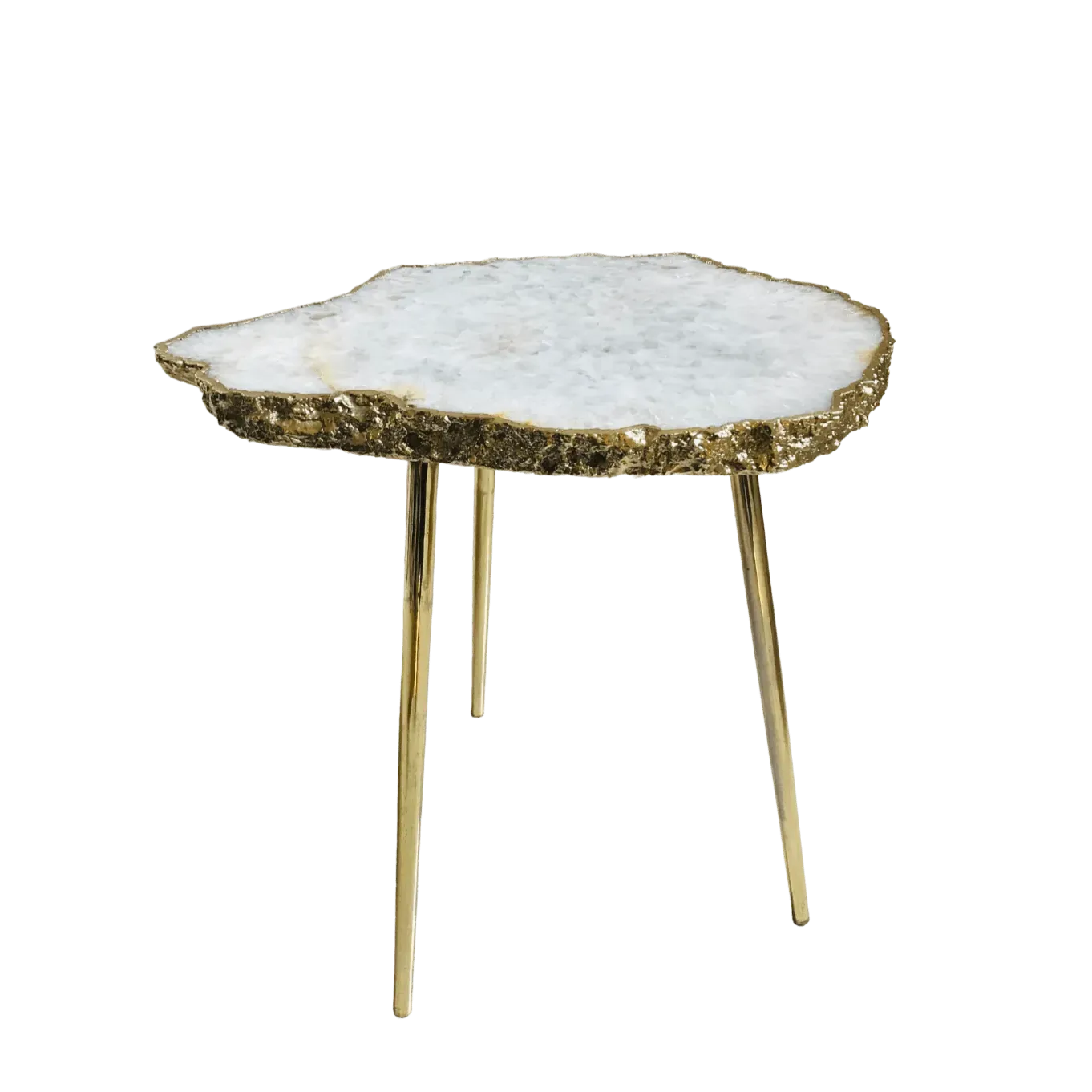 Large White Grey Agate Quartz Organic Edge Accent Table